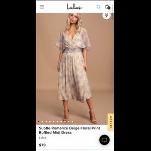 Lulu’s beige floral print ruffled midi dress